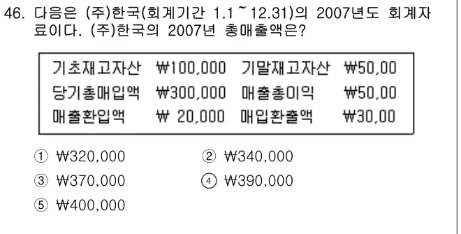 2008년 회계원리 46번 문제 (보기 포함 이미지)