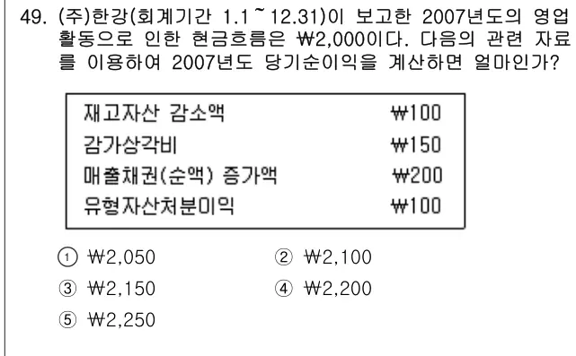 2008년 회계원리 49번 문제 (보기 포함 이미지)
