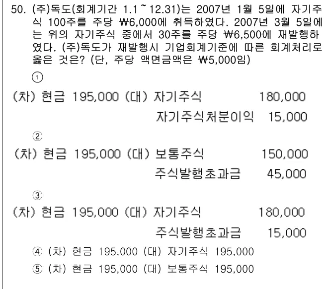 2008년 회계원리 50번 문제 (보기 포함 이미지)
