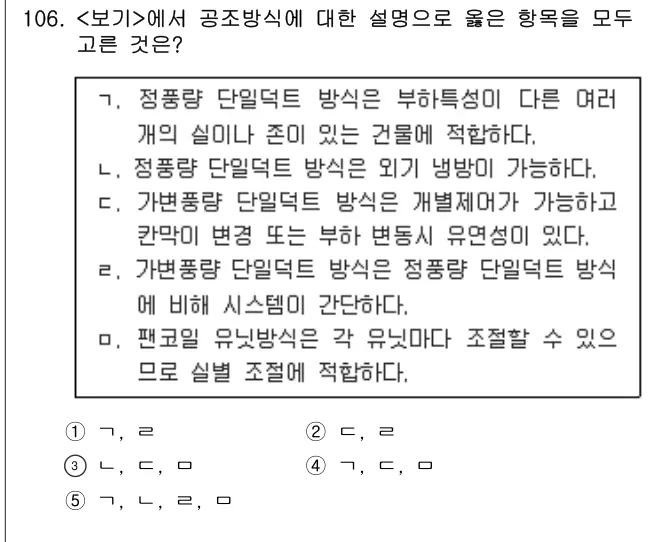 2008년 공동주택시설개론 106번 문제 (보기 포함 이미지)