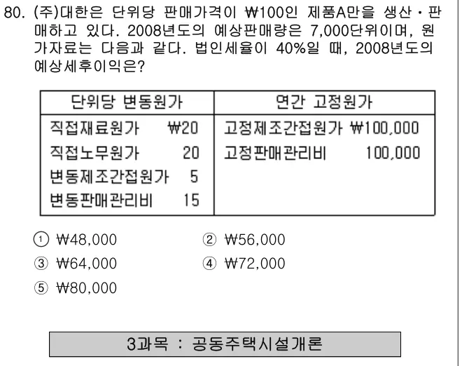 2009년 회계원리 80번 문제 (보기 포함 이미지)