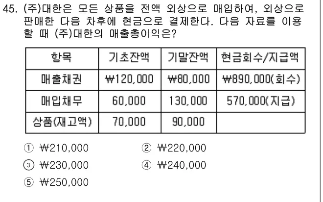 2010년 회계원리 45번 문제 (보기 포함 이미지)