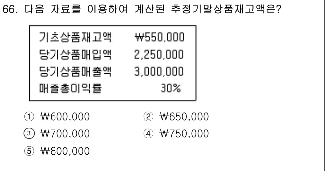 2011년 회계원리 66번 문제 (보기 포함 이미지)