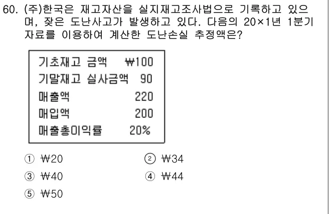 2013년 회계원리 60번 문제 (보기 포함 이미지)