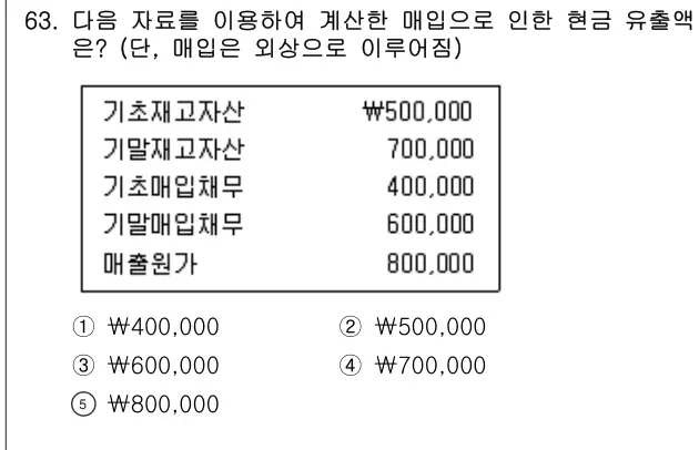 2013년 회계원리 63번 문제 (보기 포함 이미지)