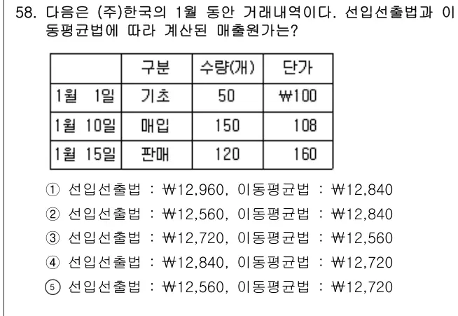 2014년 회계원리 58번 문제 (보기 포함 이미지)