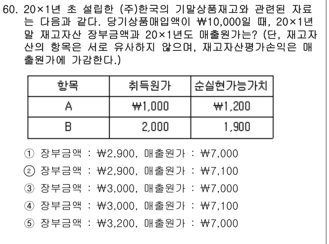 2014년 회계원리 60번 문제 (보기 포함 이미지)