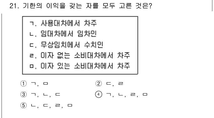 2015년 민법 21번 문제 (보기 포함 이미지)