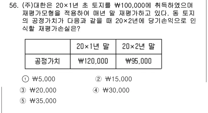 2015년 회계원리 56번 문제 (보기 포함 이미지)