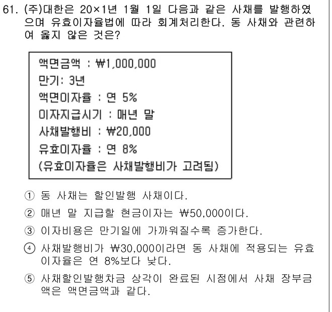 2015년 회계원리 61번 문제 (보기 포함 이미지)
