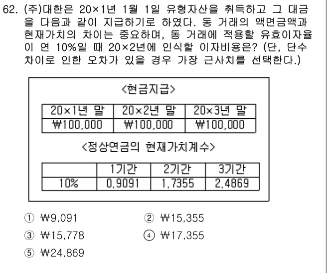 2015년 회계원리 62번 문제 (보기 포함 이미지)