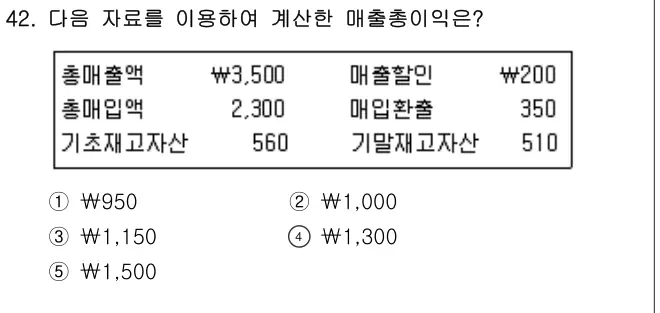 2016년 회계원리 42번 문제 (보기 포함 이미지)