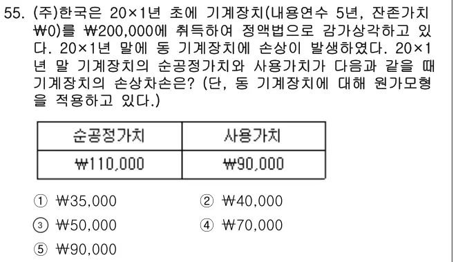 2016년 회계원리 55번 문제 (보기 포함 이미지)
