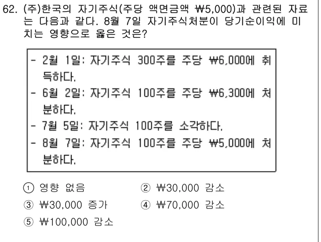 2016년 회계원리 62번 문제 (보기 포함 이미지)