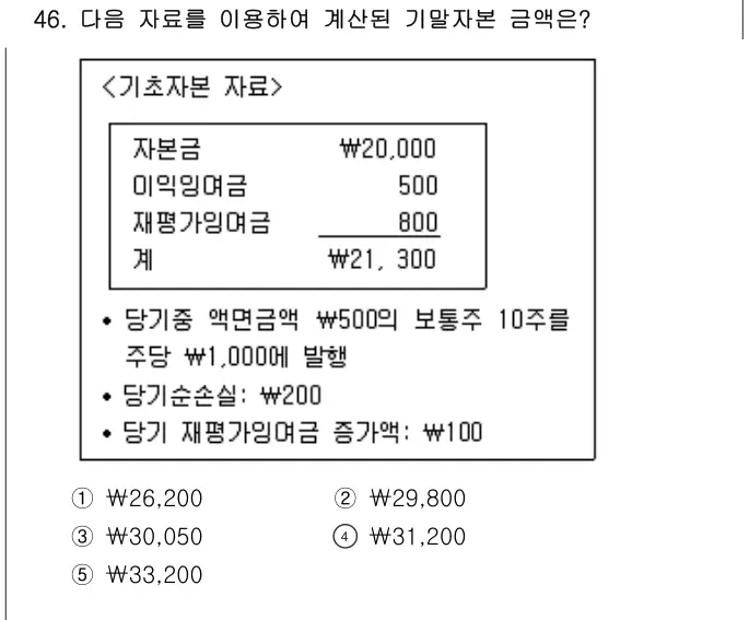 2017년 회계원리 46번 문제 (보기 포함 이미지)