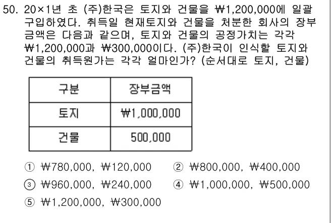 2017년 회계원리 50번 문제 (보기 포함 이미지)