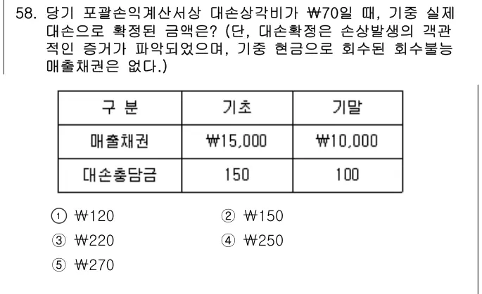 2017년 회계원리 58번 문제 (보기 포함 이미지)