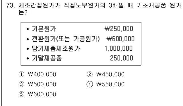 2017년 회계원리 73번 문제 (보기 포함 이미지)