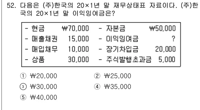 2018년 회계원리 52번 문제 (보기 포함 이미지)