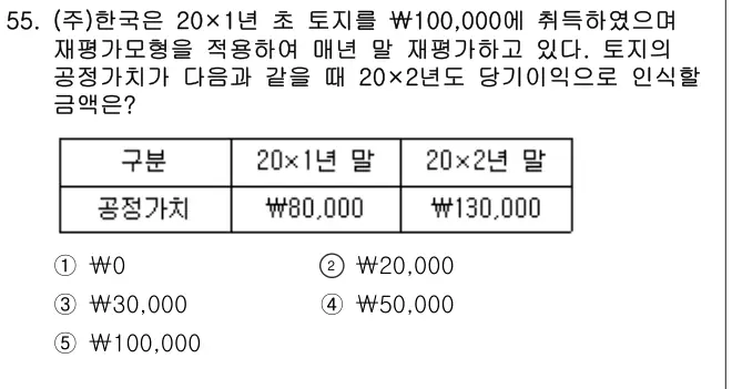 2018년 회계원리 55번 문제 (보기 포함 이미지)