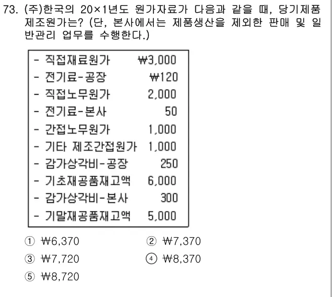 2018년 회계원리 73번 문제 (보기 포함 이미지)