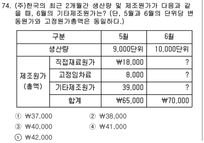 2018년 회계원리 74번 문제 (보기 포함 이미지)