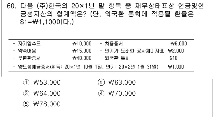 2019년 회계원리 60번 문제 (보기 포함 이미지)