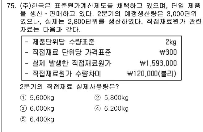 2019년 회계원리 75번 문제 (보기 포함 이미지)