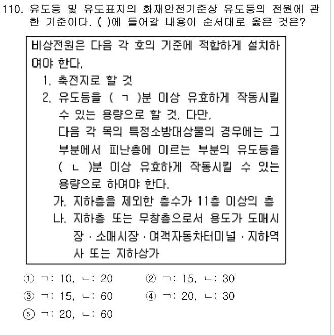 2019년 공동주택시설개론 110번 문제 (보기 포함 이미지)