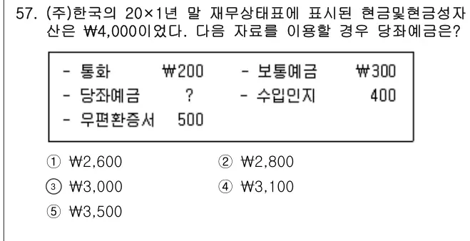 2020년 회계원리 57번 문제 (보기 포함 이미지)