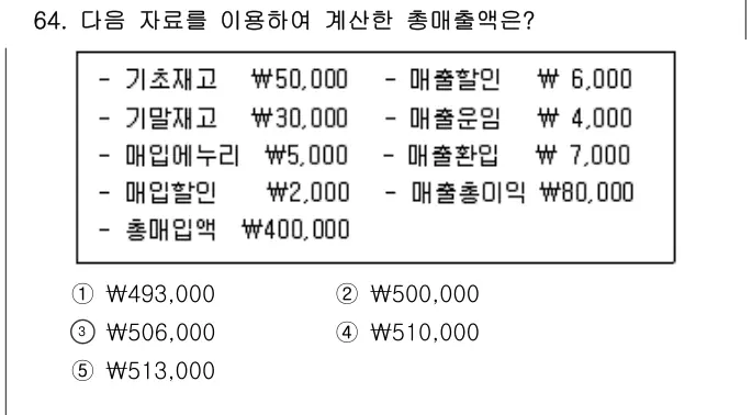 2020년 회계원리 64번 문제 (보기 포함 이미지)