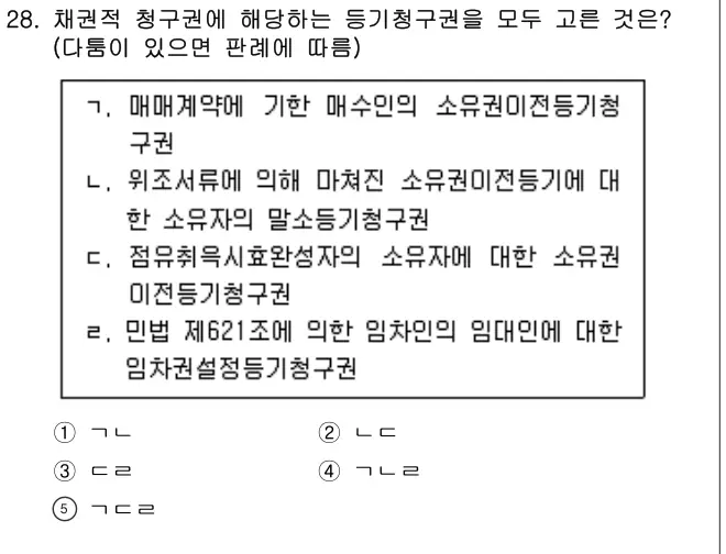2021년 민법 28번 문제 (보기 포함 이미지)