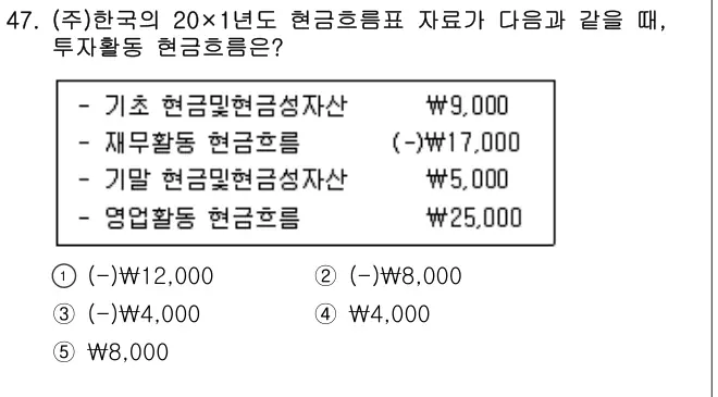 2021년 회계원리 47번 문제 (보기 포함 이미지)