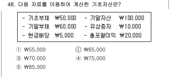 2021년 회계원리 48번 문제 (보기 포함 이미지)