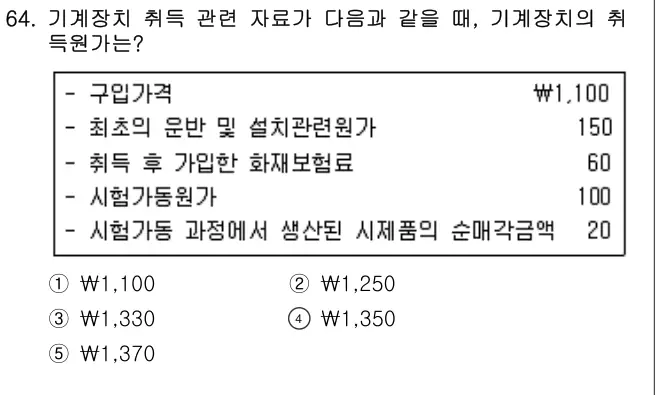 2021년 회계원리 64번 문제 (보기 포함 이미지)