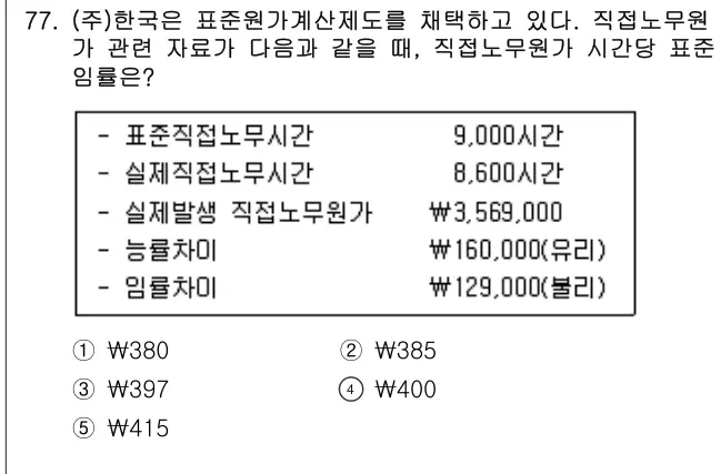 2021년 회계원리 77번 문제 (보기 포함 이미지)