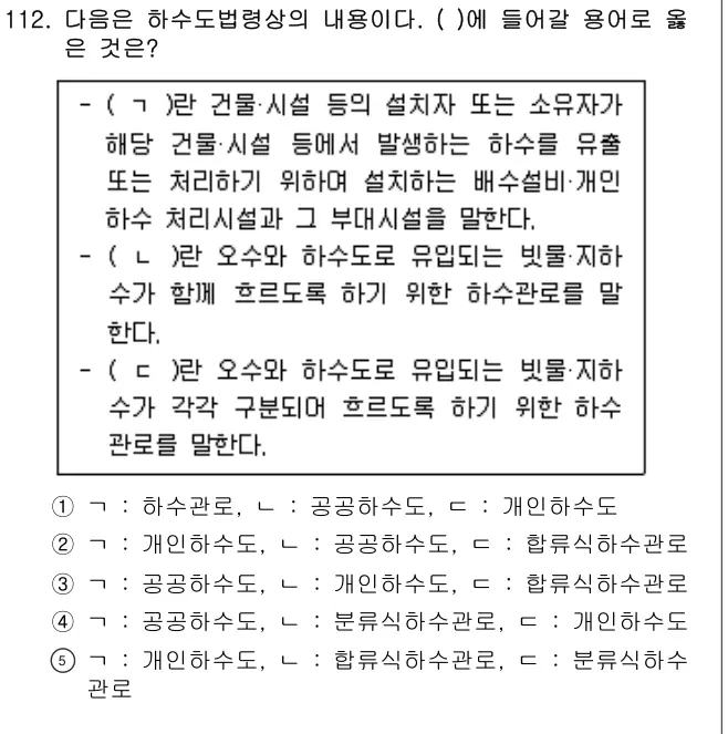 2021년 공동주택시설개론 112번 문제 (보기 포함 이미지)