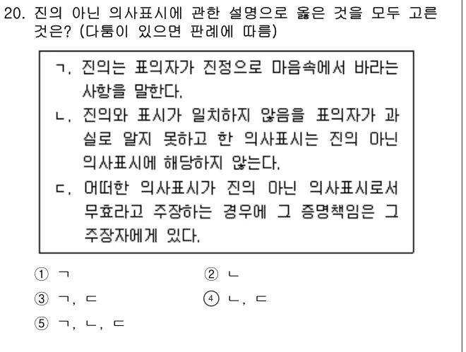 2022년 민법 20번 문제 (보기 포함 이미지)