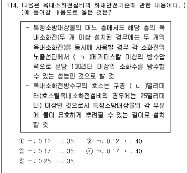 2022년 공동주택시설개론 114번 문제 (보기 포함 이미지)