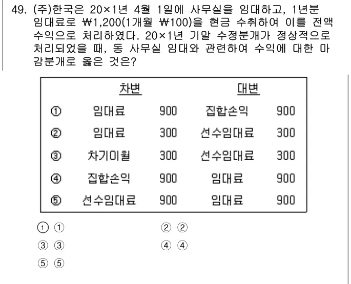 2023년 회계원리 49번 문제 (보기 포함 이미지)