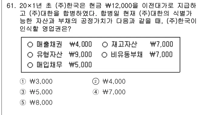 2024년 회계원리 61번 문제 (보기 포함 이미지)