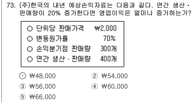 2024년 회계원리 73번 문제 (보기 포함 이미지)