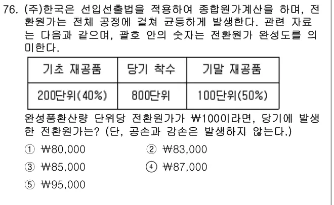2025년 회계원리 76번 문제 (보기 포함 이미지)