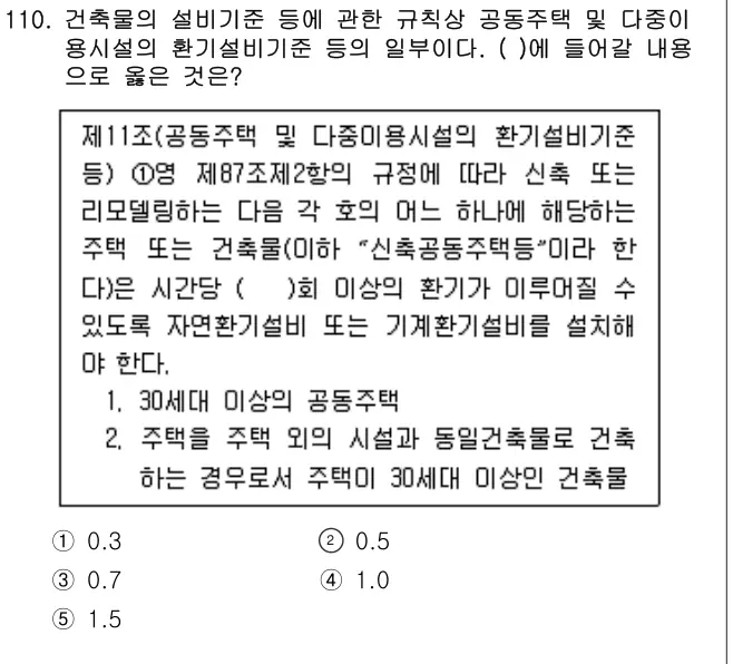 2025년 공동주택시설개론 110번 문제 (보기 포함 이미지)