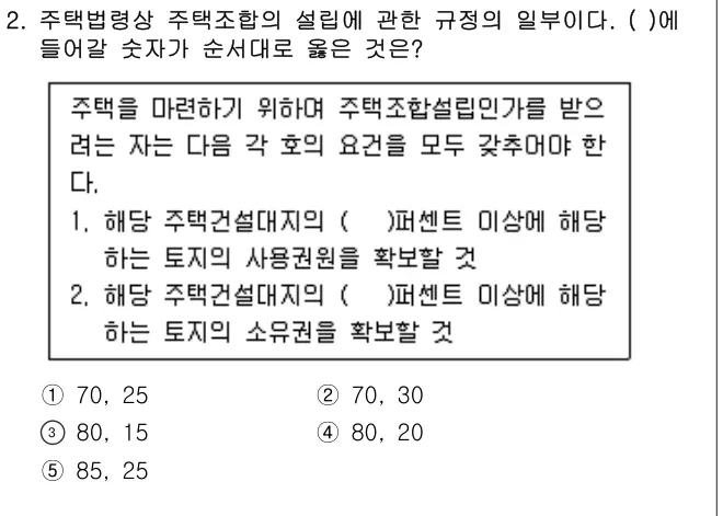 2020년 주택관리관계법규 2번 문제 (보기 포함 이미지)